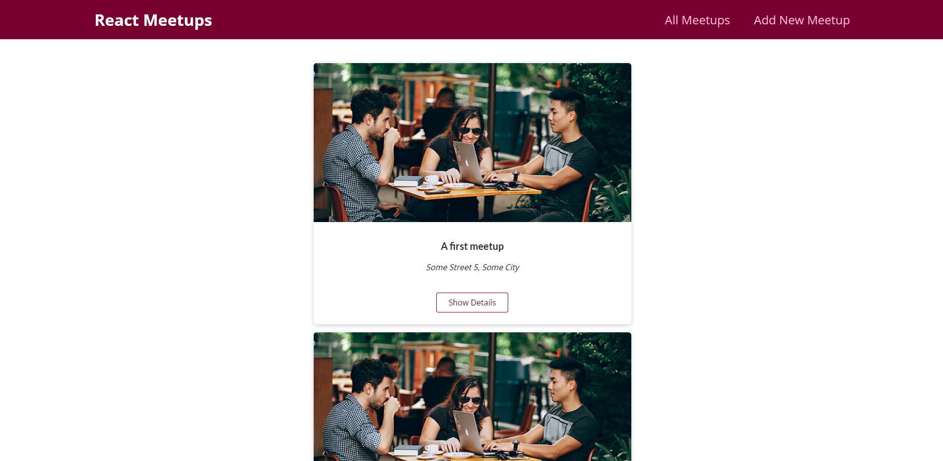 React Meetups App